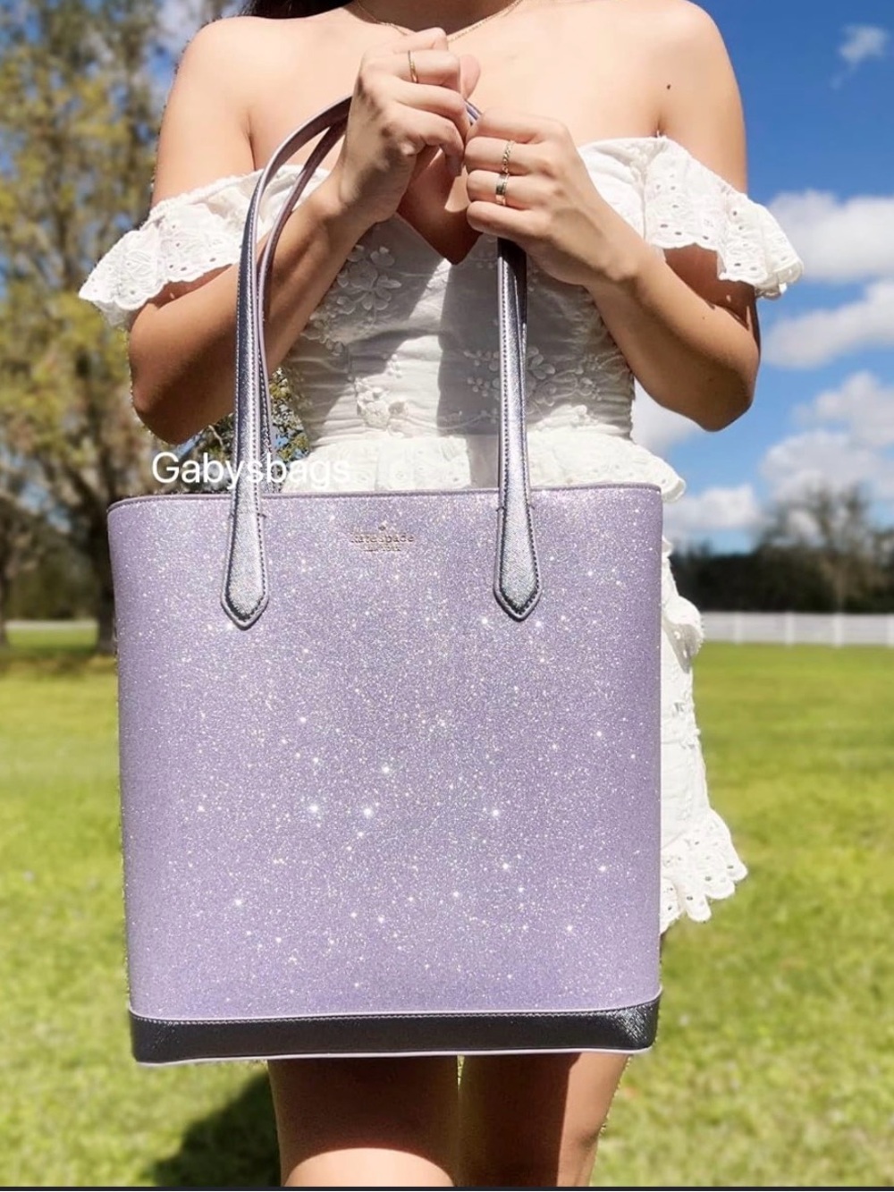 Designer inspired Kate Spade Purple Glitter Tote Bag